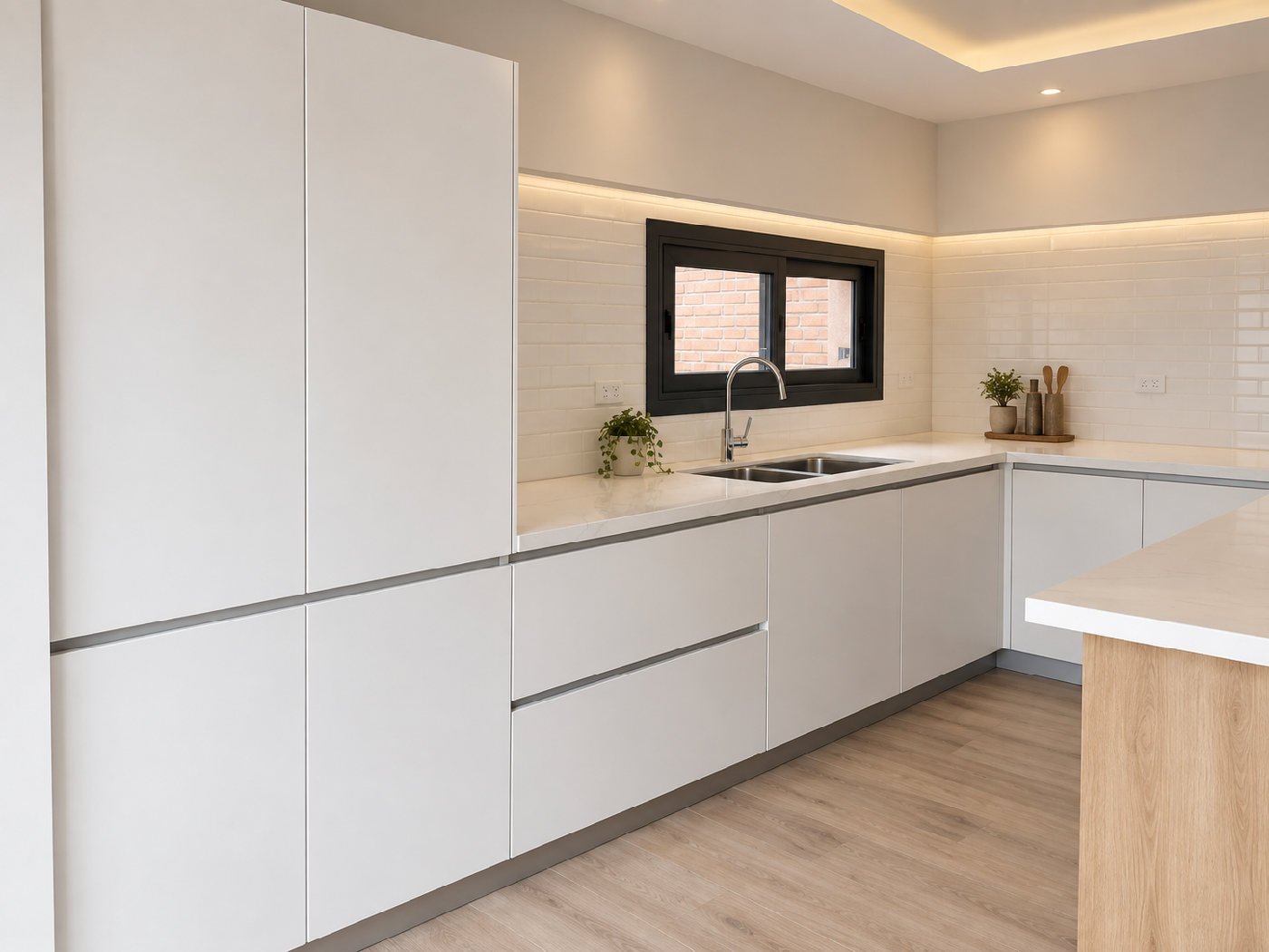 Modelo Saturnia: cocina en L con frentes lisos